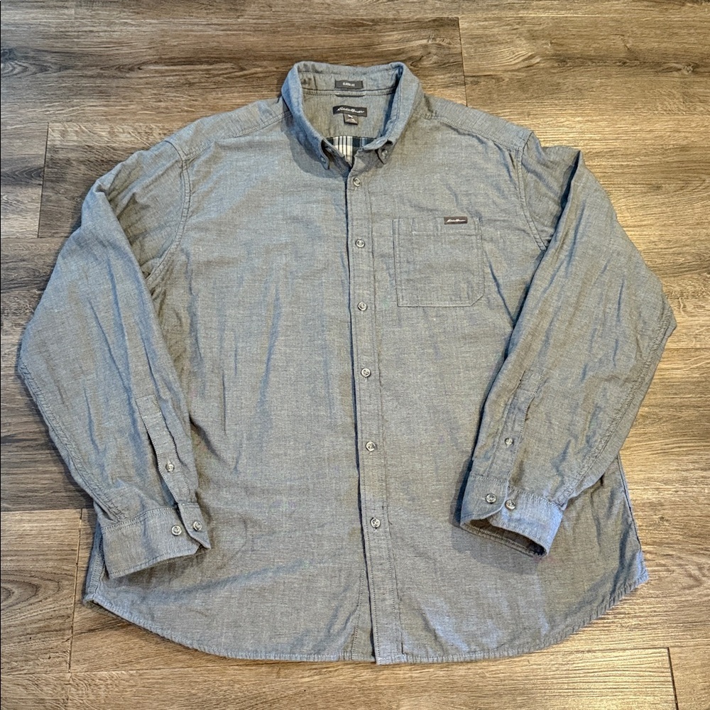 Eddie Bauer Mens Gray Double Layer Flip Cuffs Button Up Long Sleeve Size XL